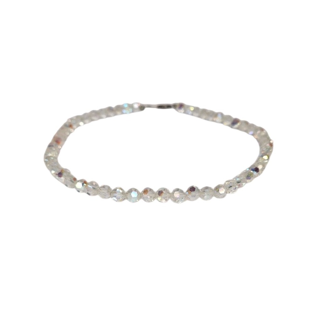 Vintage Aurora Borealis Faceted Clear Crystal Beaded Necklace 16" Choker